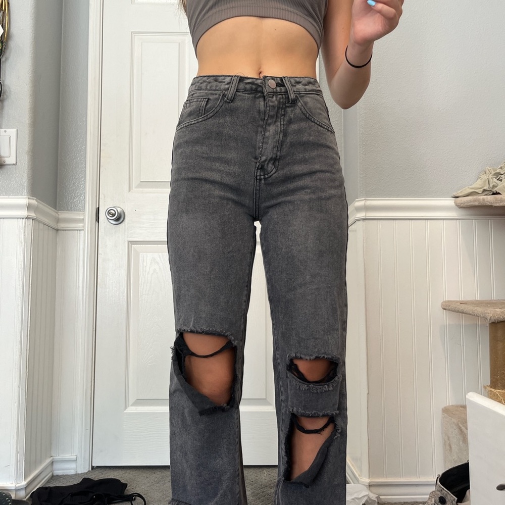 Black high rise ripped jeans